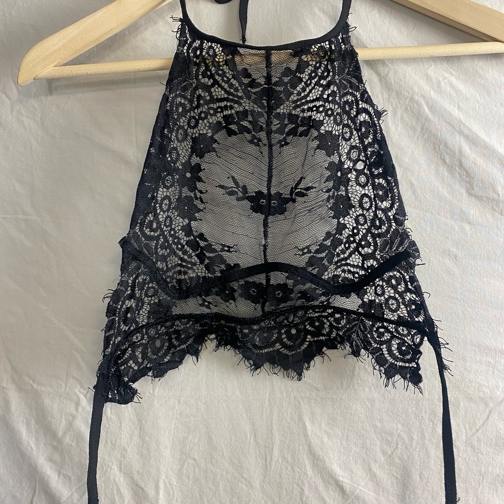 Lace black halter crop bra rave festival bohemian vintage